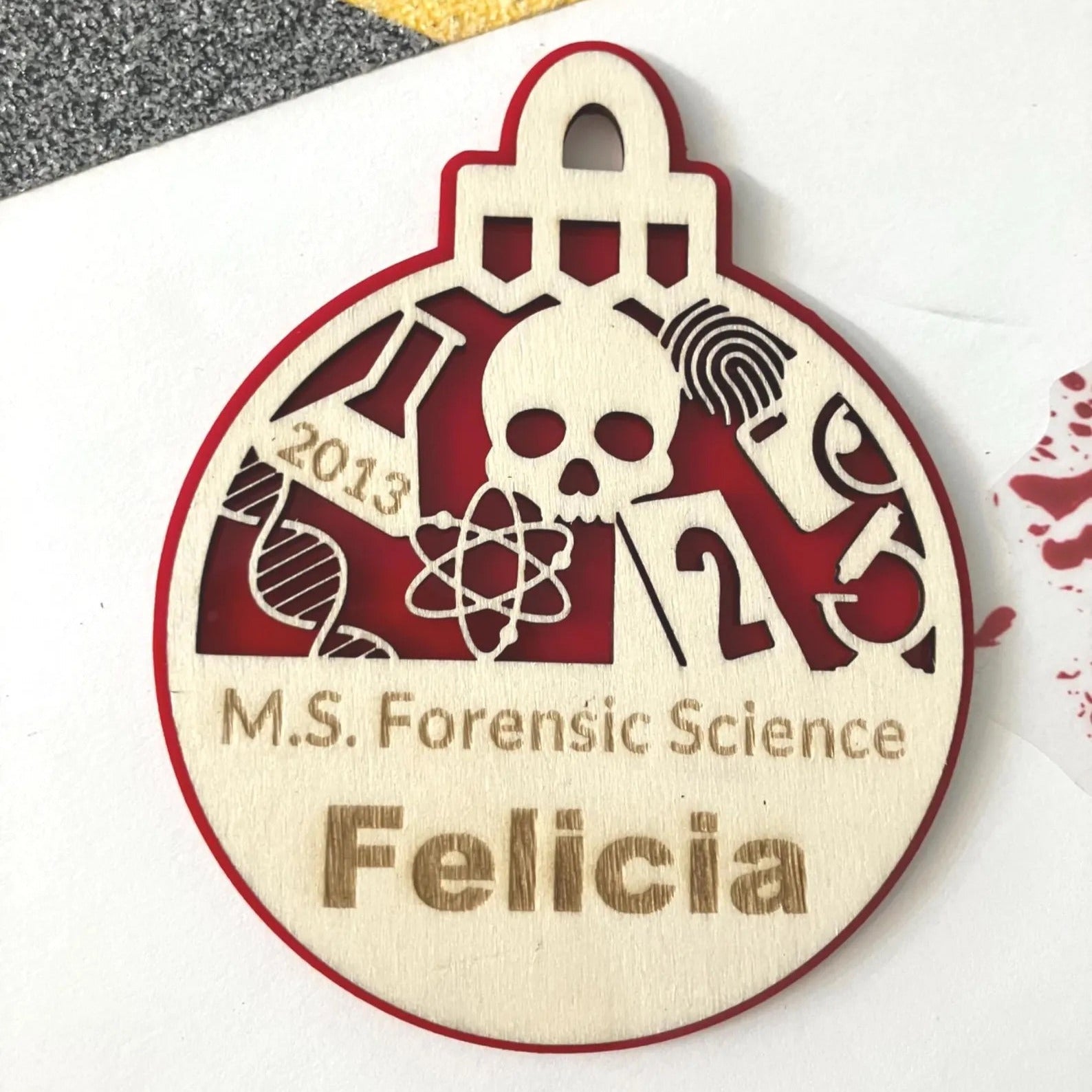 Personalized Forensic Science Christmas Ornament: Engraved Crime Scene Gift