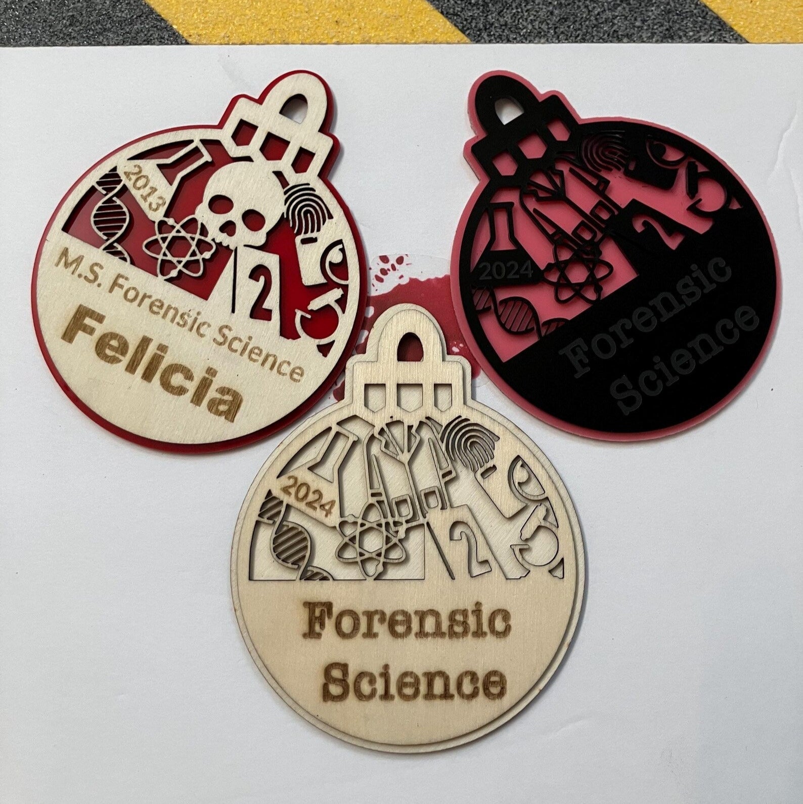 Personalized Forensic Science Christmas Ornament: Engraved Crime Scene Gift